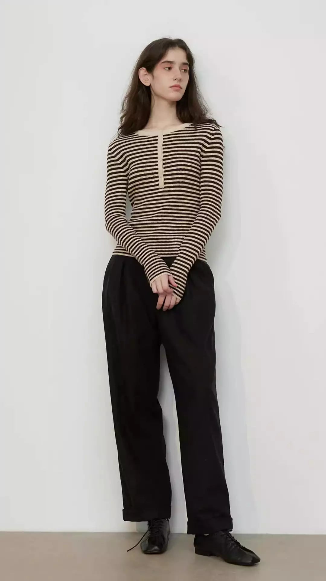 Ultra-Fine Pure Wool Slim-Fit Striped Half-Zip Knit Top