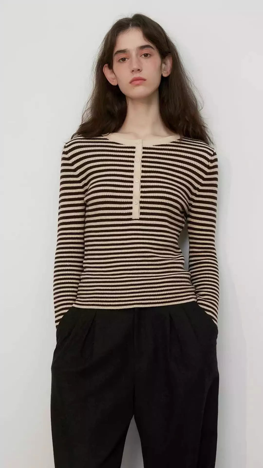 Ultra-Fine Pure Wool Slim-Fit Striped Half-Zip Knit Top