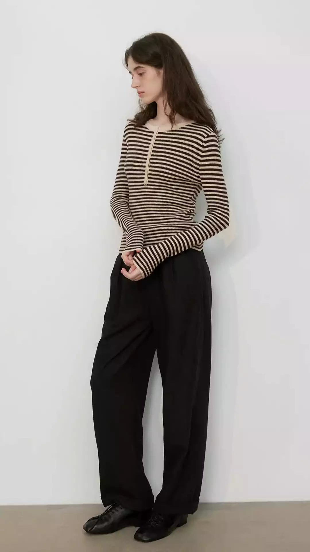 Ultra-Fine Pure Wool Slim-Fit Striped Half-Zip Knit Top