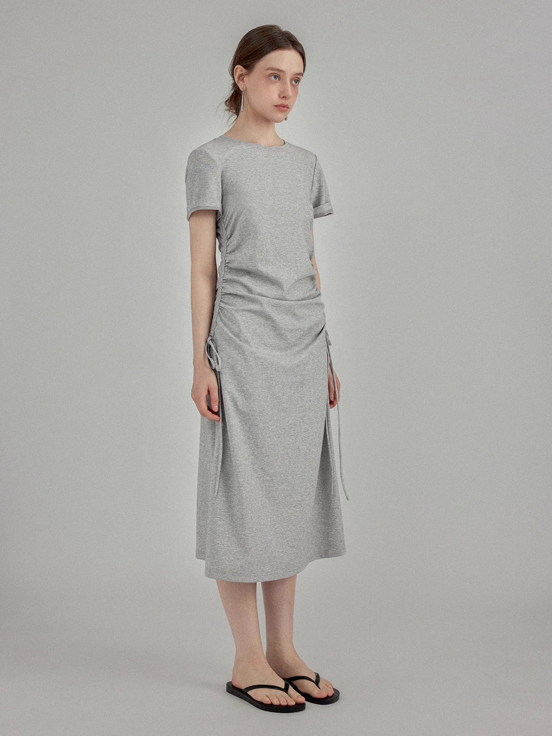 Ruched Side-Tie Midi T-Shirt Dress