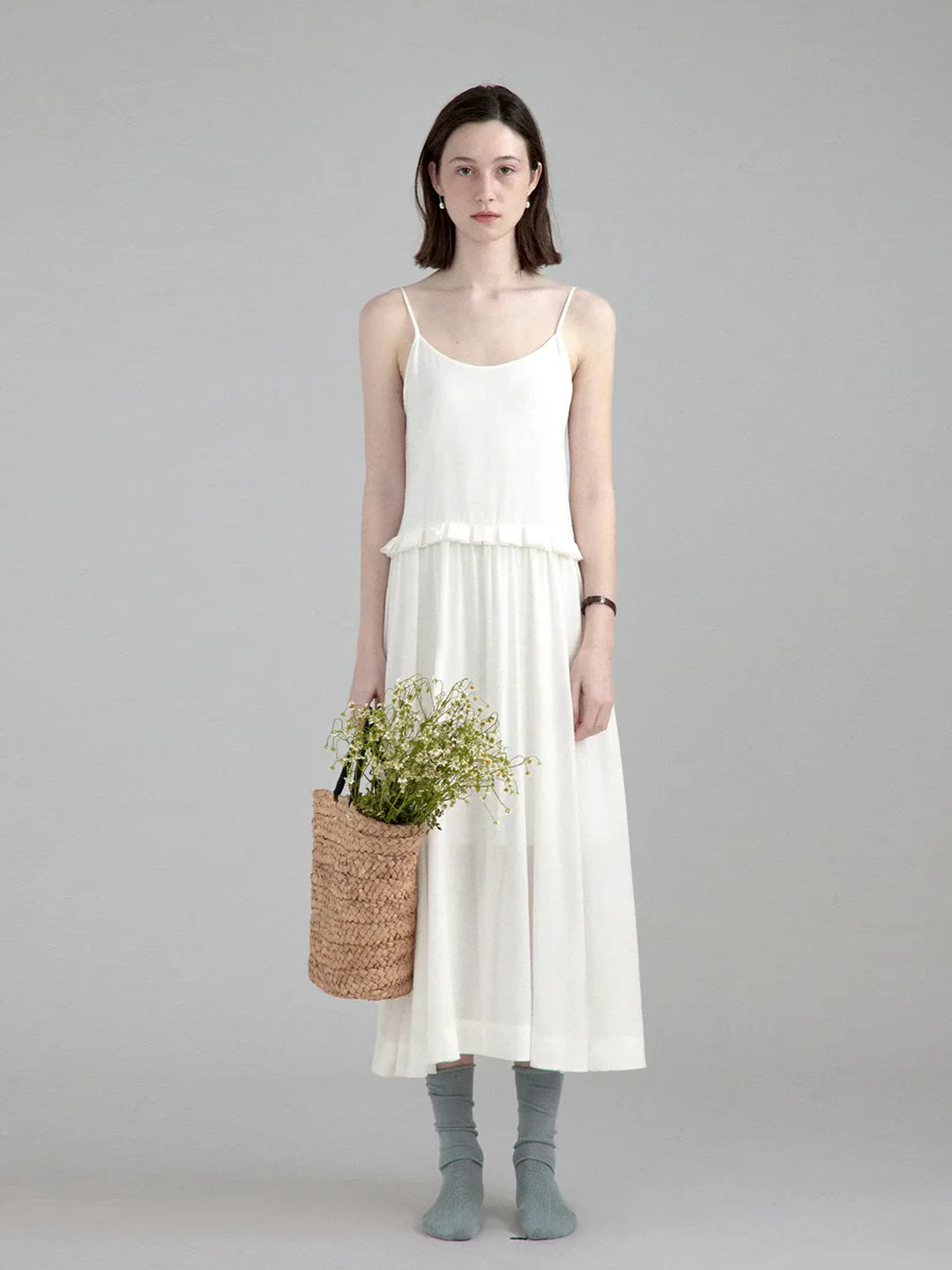 Minimalist Loose White Halter Dress