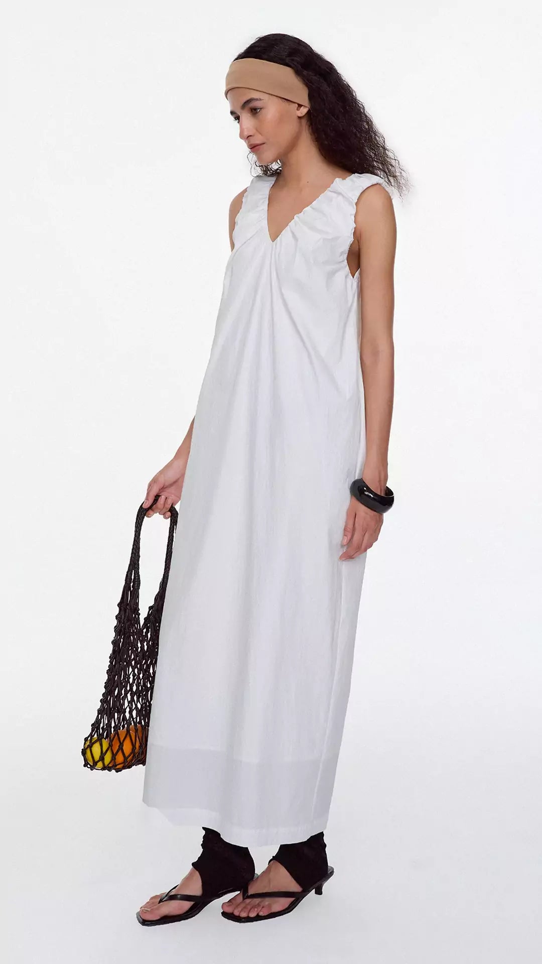 Ruched Strap Sleeveless Cocoon Dress