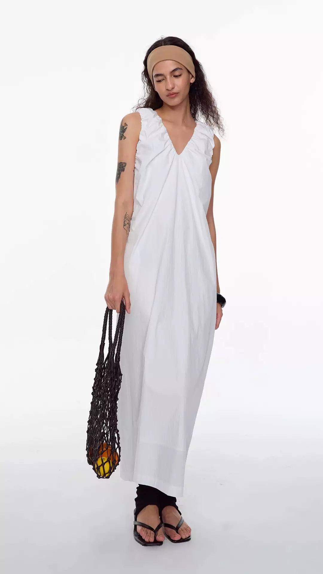 Ruched Strap Sleeveless Cocoon Dress