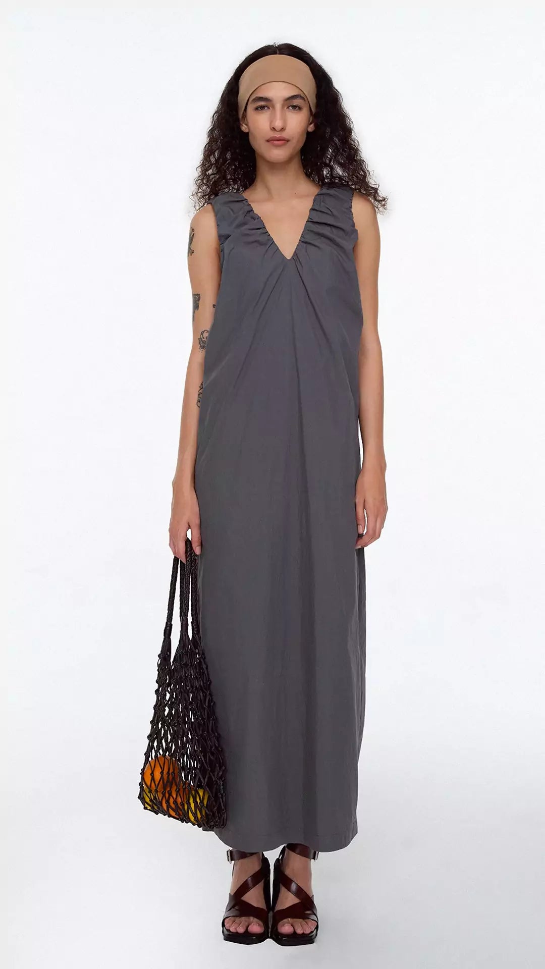 Ruched Strap Sleeveless Cocoon Dress