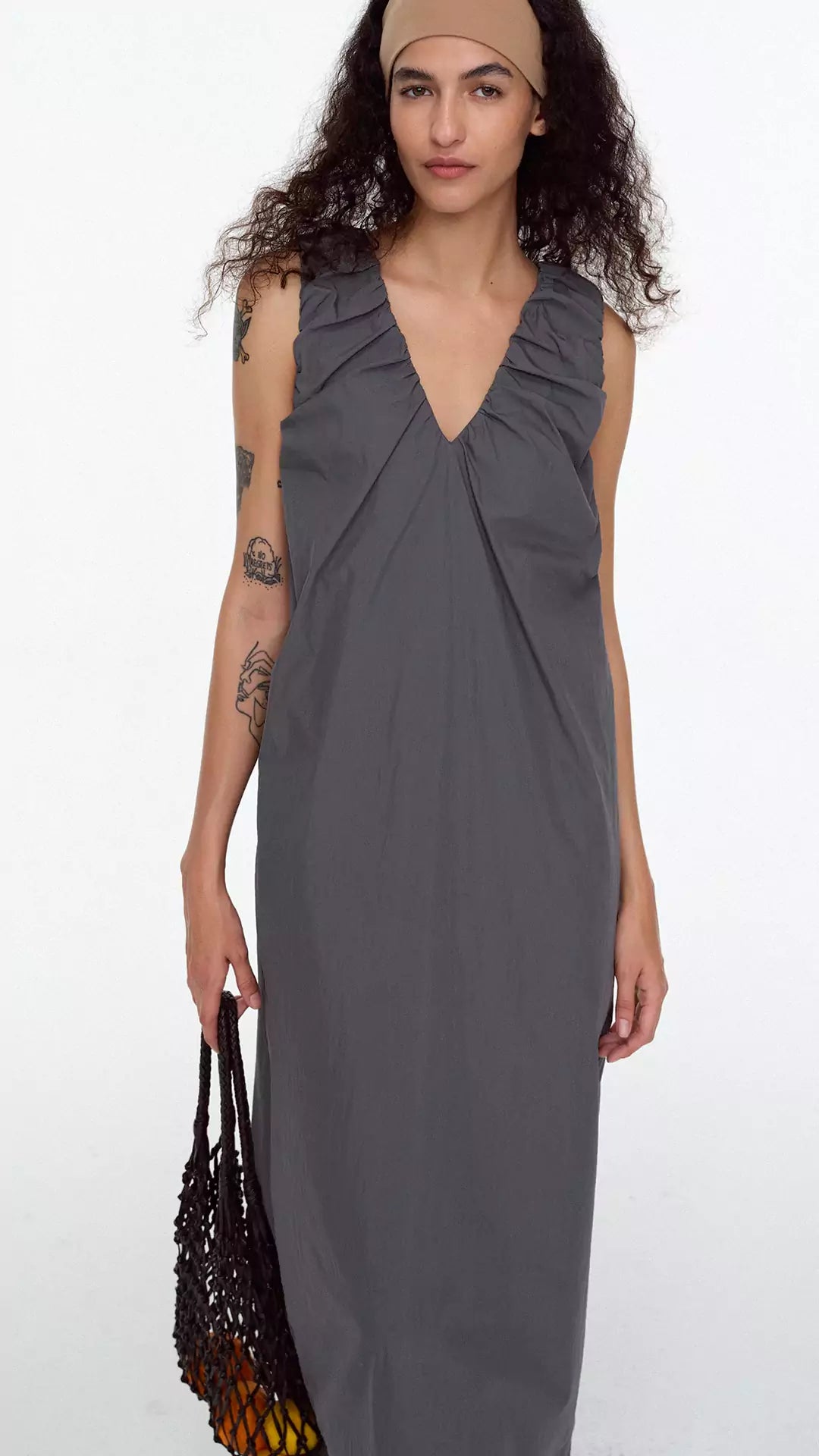 Ruched Strap Sleeveless Cocoon Dress