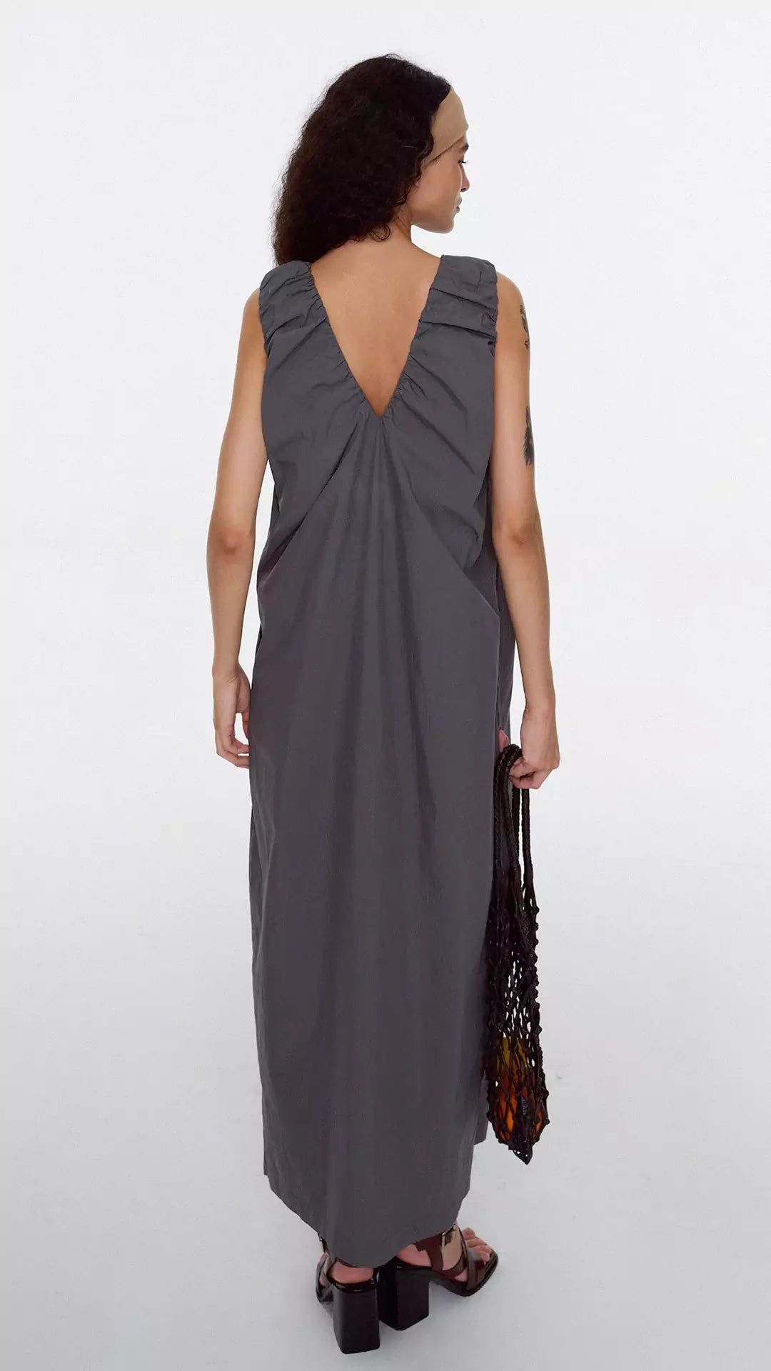 Ruched Strap Sleeveless Cocoon Dress