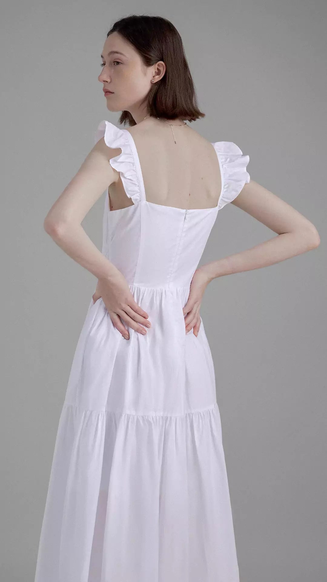 Summer Ruched Waist Tie-Up Cap Sleeve White Dress