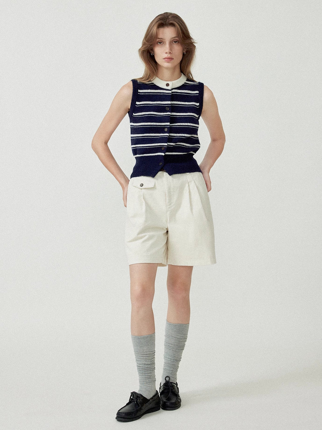 Wool Blend Hollow Stripe Color Block Knit Vest