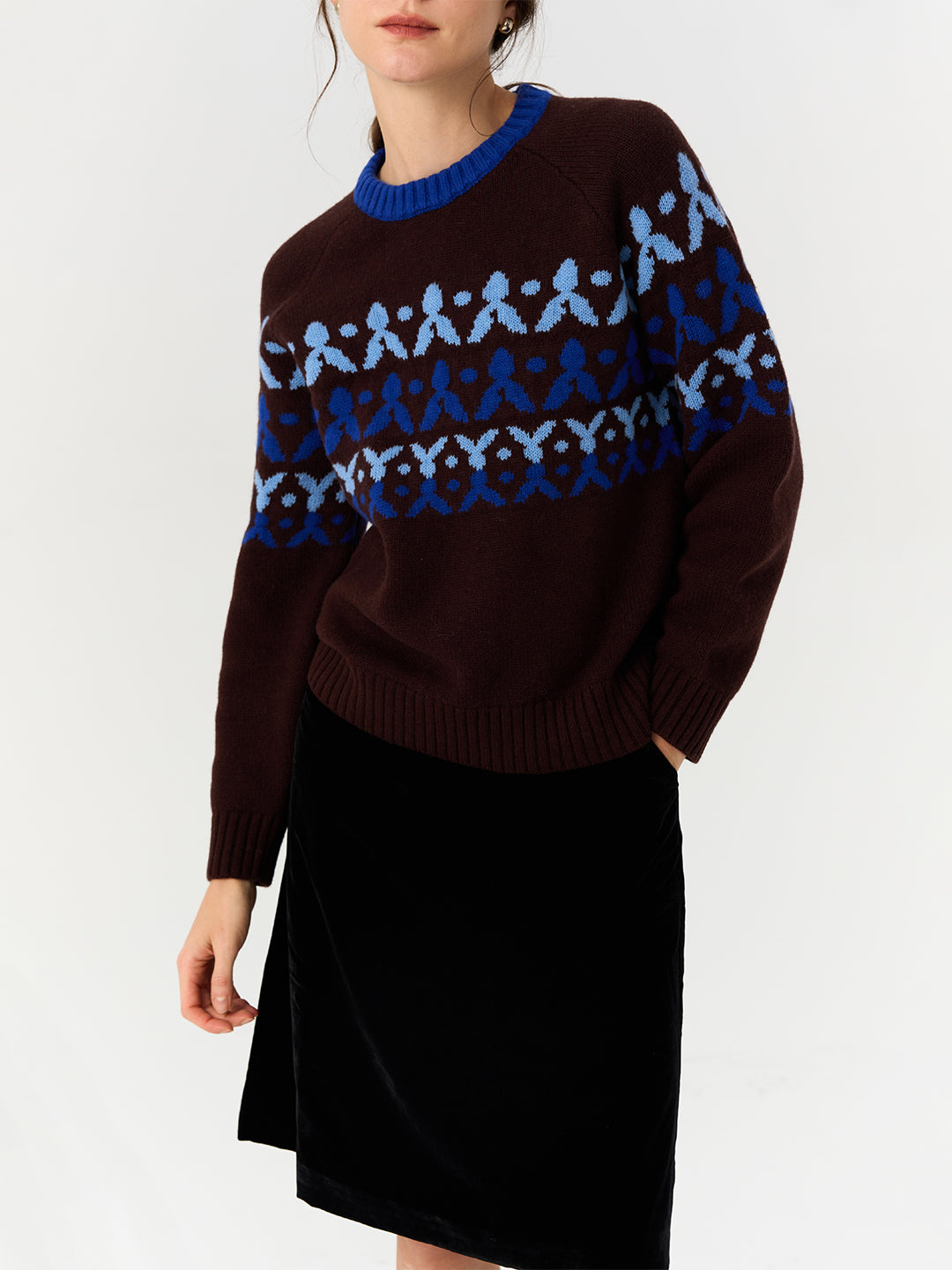 Crew Neck Jacquard Wool Knit Sweater