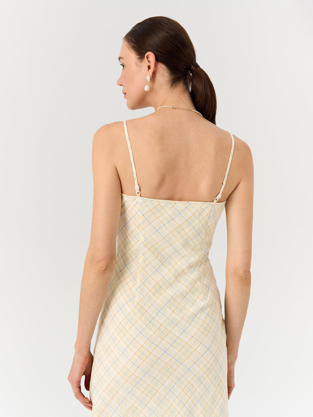 Spaghetti Strap Bubble Gauze Checkered Dress