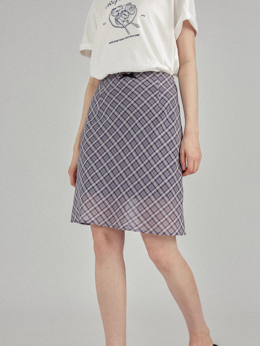 Vintage Silk Printed Plaid A-Line Mini Skirt