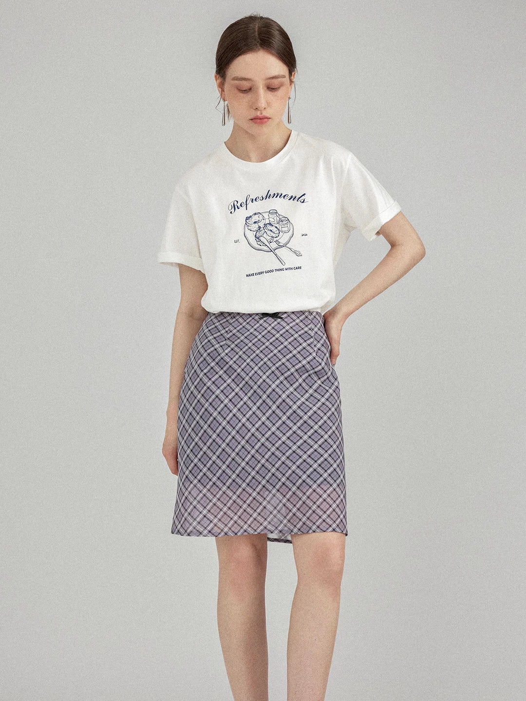 Vintage Silk Printed Plaid A-Line Mini Skirt