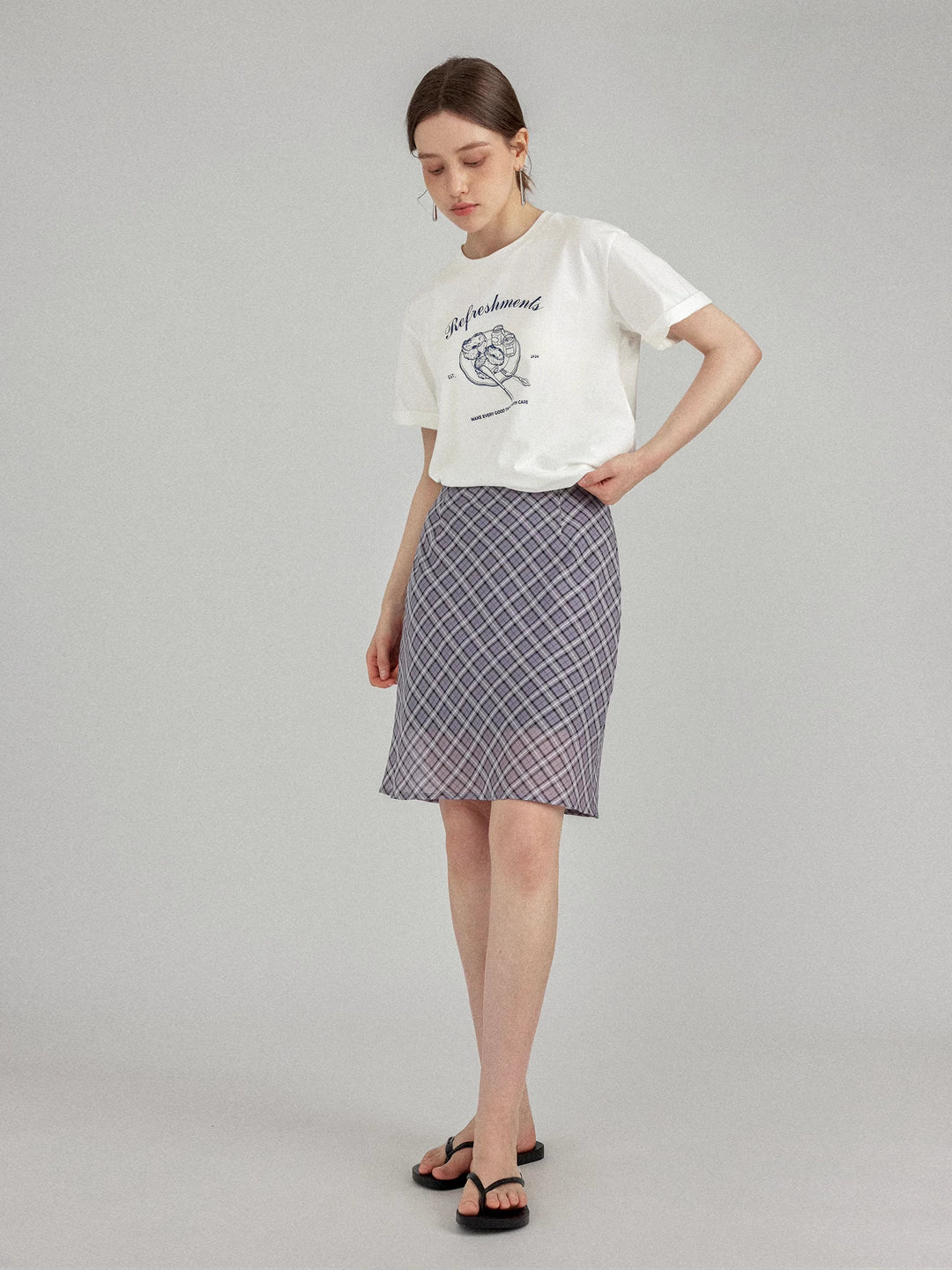 Vintage Silk Printed Plaid A-Line Mini Skirt