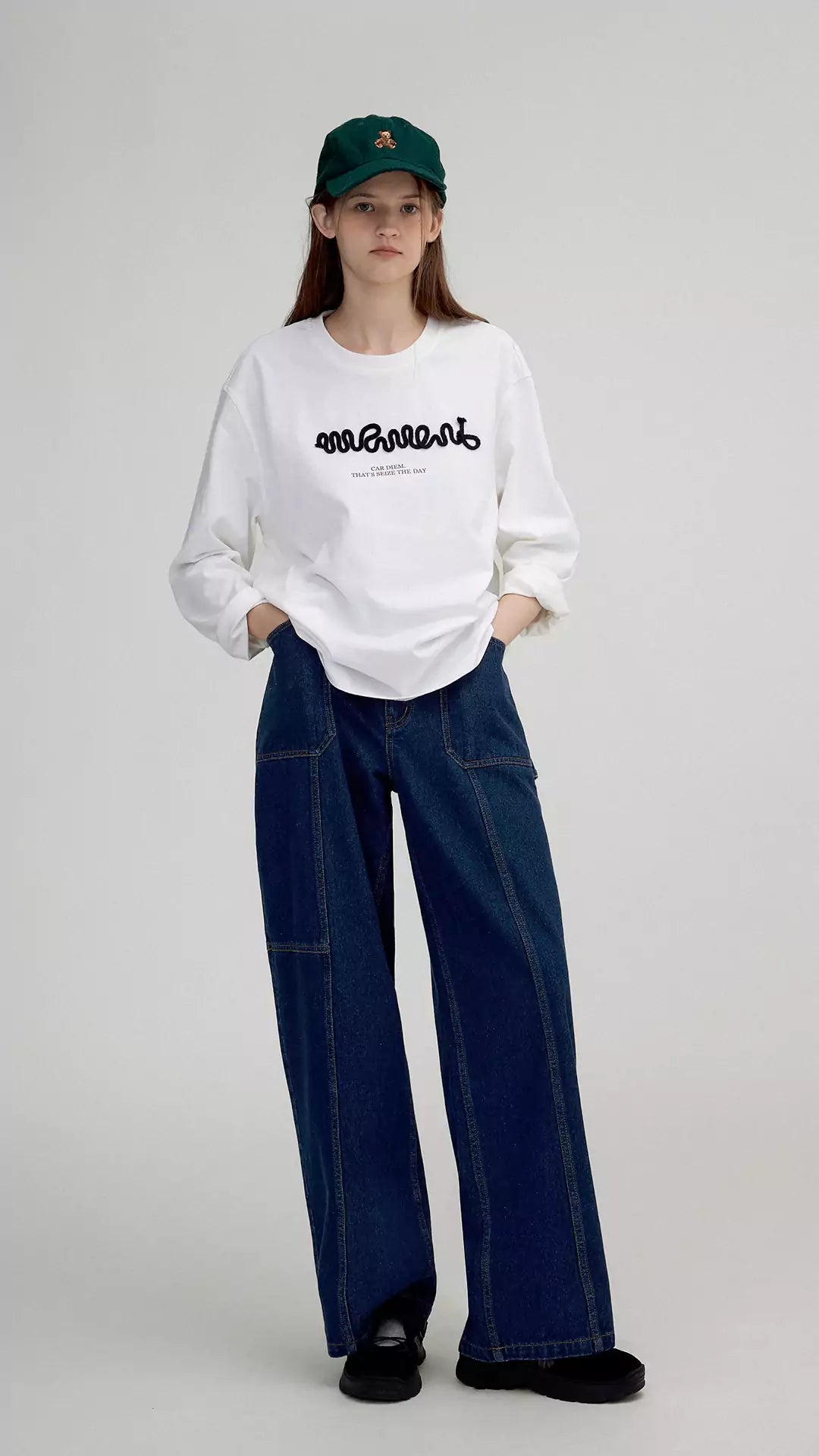 Soft 3D Letter Cord Design Long Sleeve Top