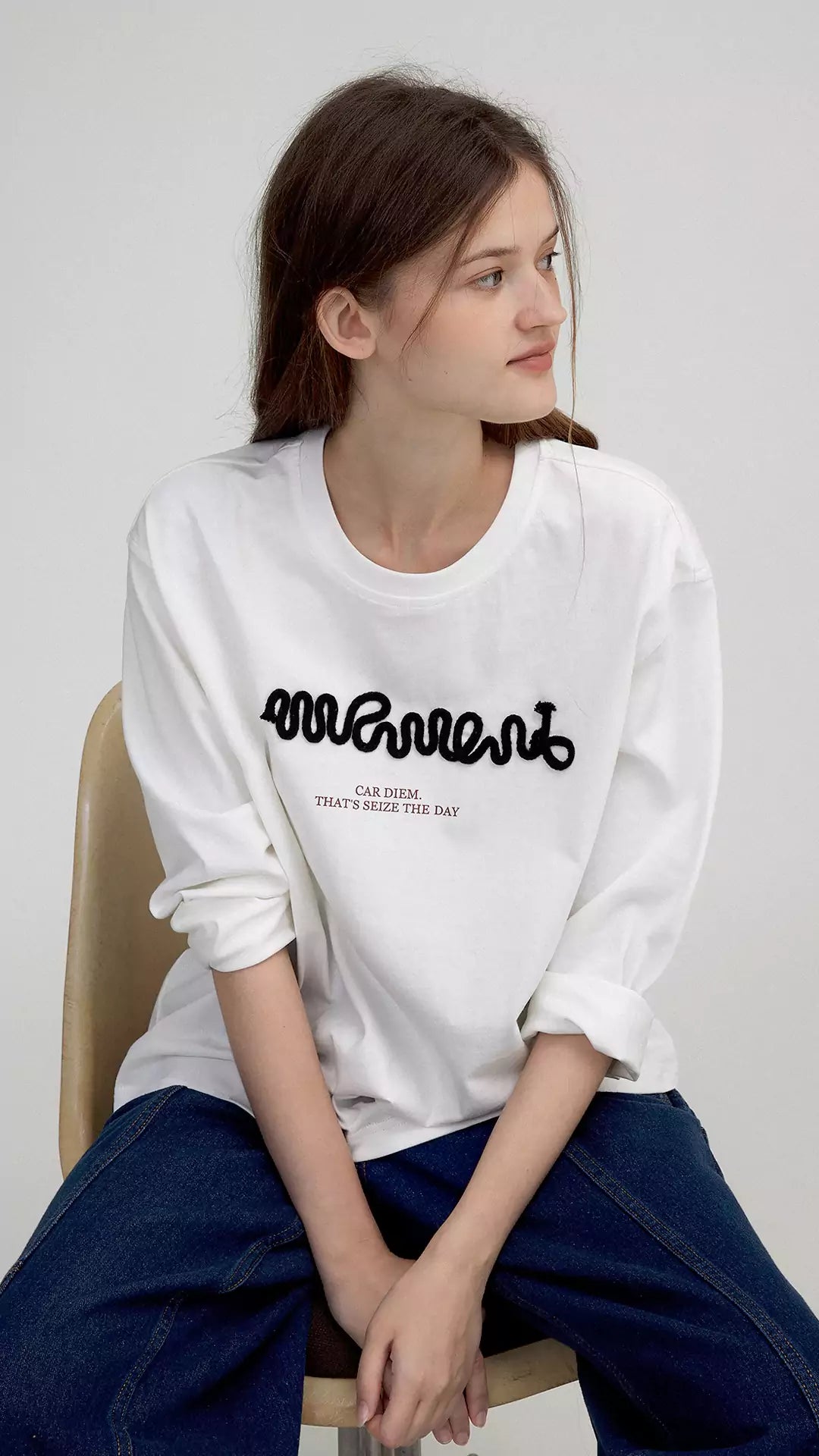 Soft 3D Letter Cord Design Long Sleeve Top