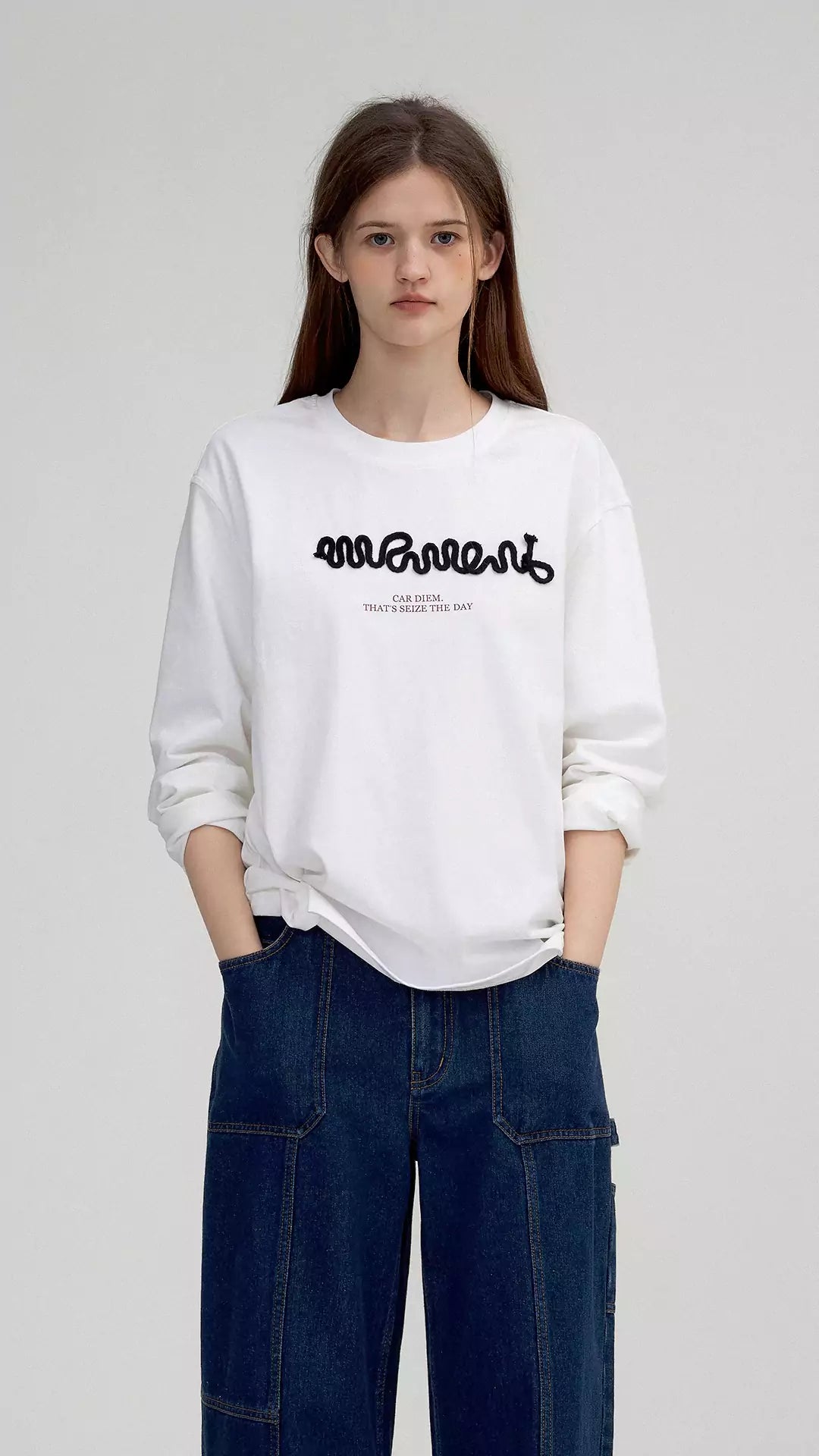 Soft 3D Letter Cord Design Long Sleeve Top