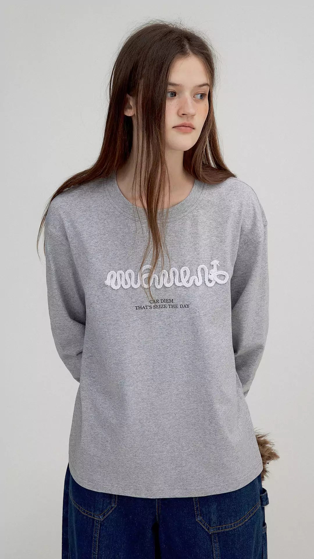 Soft 3D Letter Cord Design Long Sleeve Top