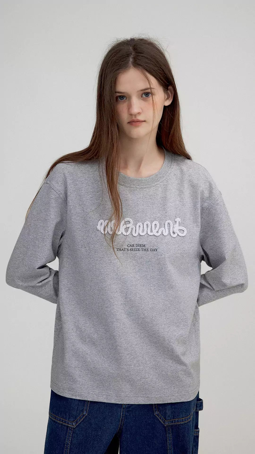 Soft 3D Letter Cord Design Long Sleeve Top