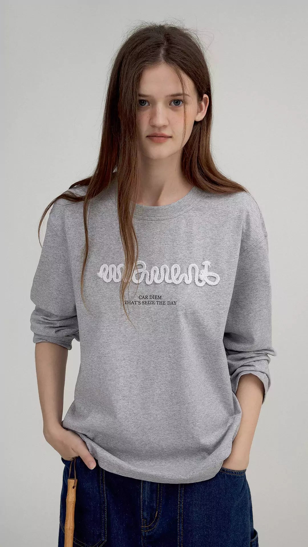 Soft 3D Letter Cord Design Long Sleeve Top