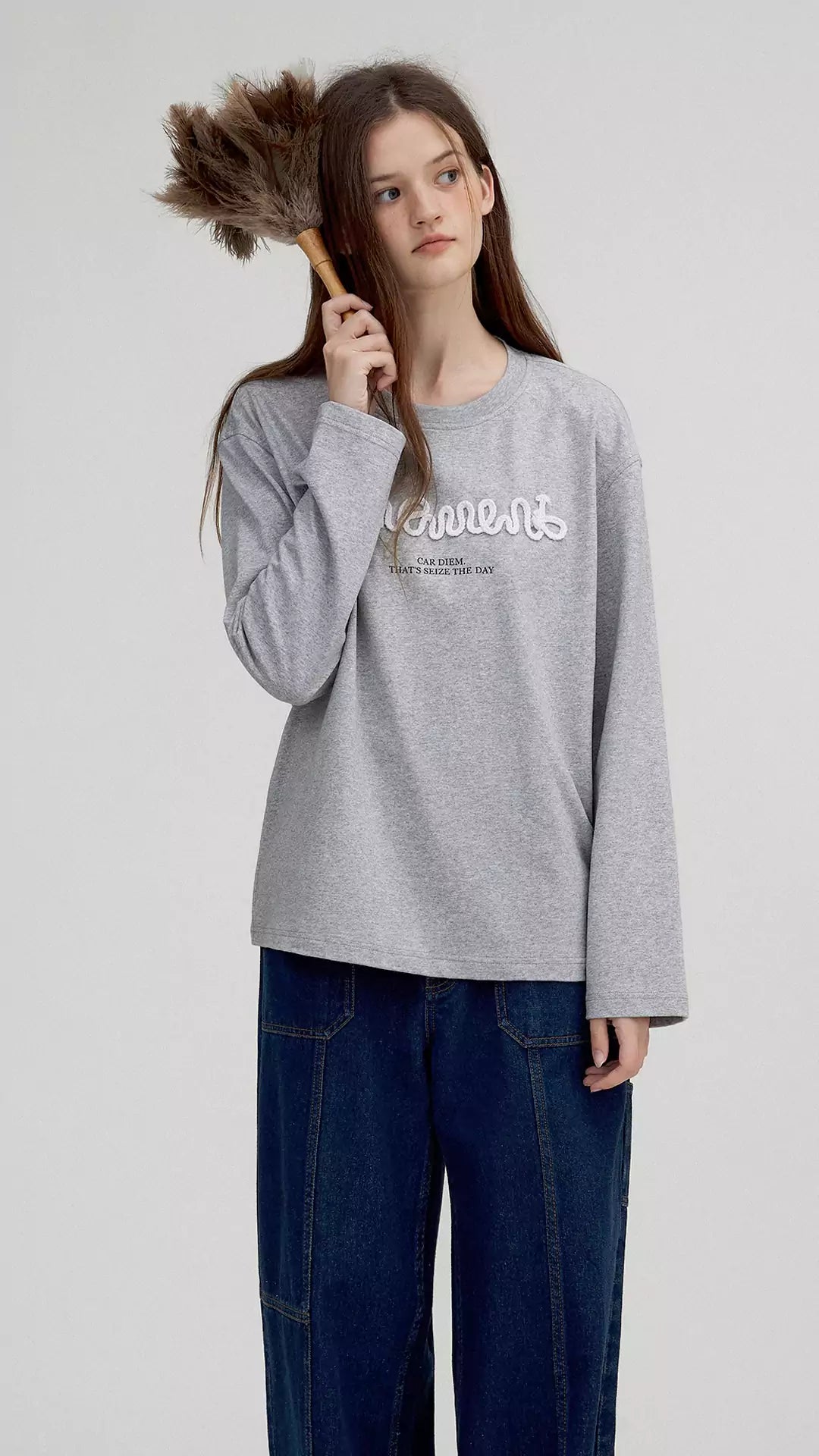 Soft 3D Letter Cord Design Long Sleeve Top