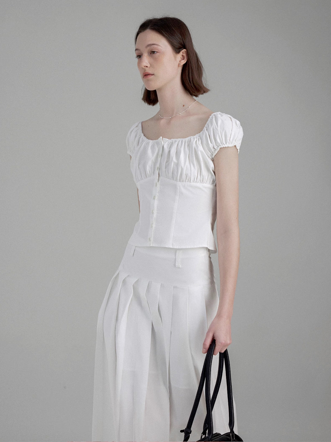 Vintage High Waist solid white Pleated Skirt / top