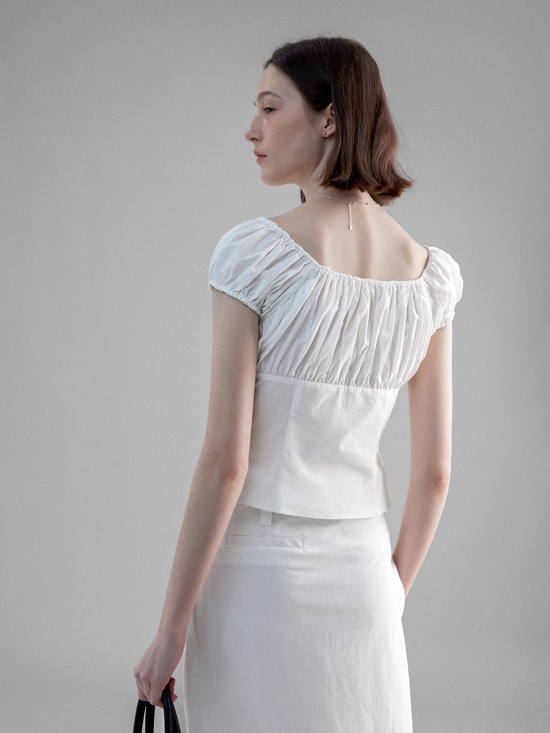 Vintage High Waist solid white Pleated Skirt / top