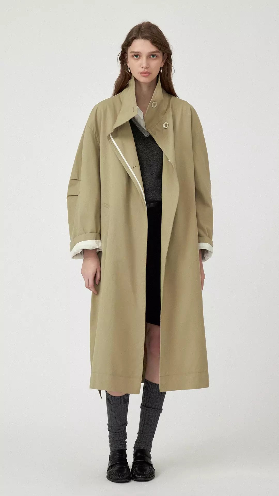 Casual Stand Collar Hidden Placket Trench Coat