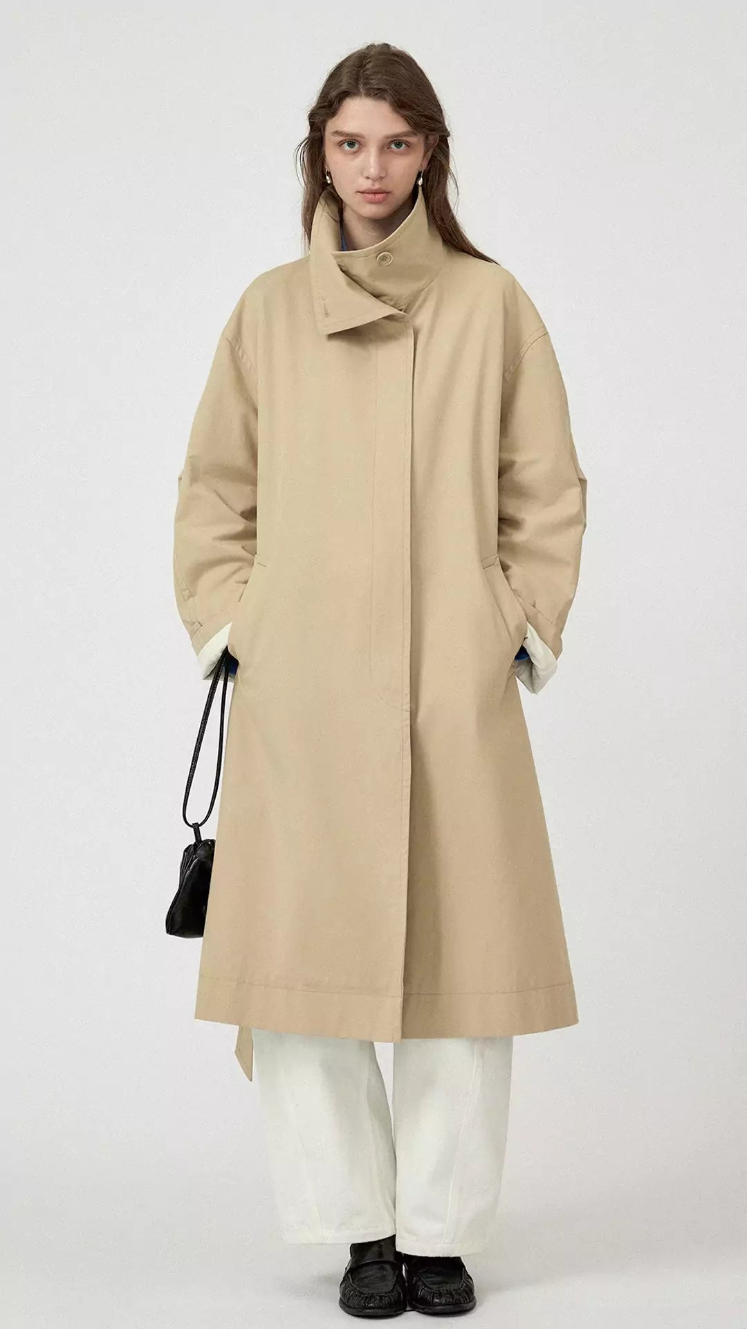 Casual Stand Collar Hidden Placket Trench Coat