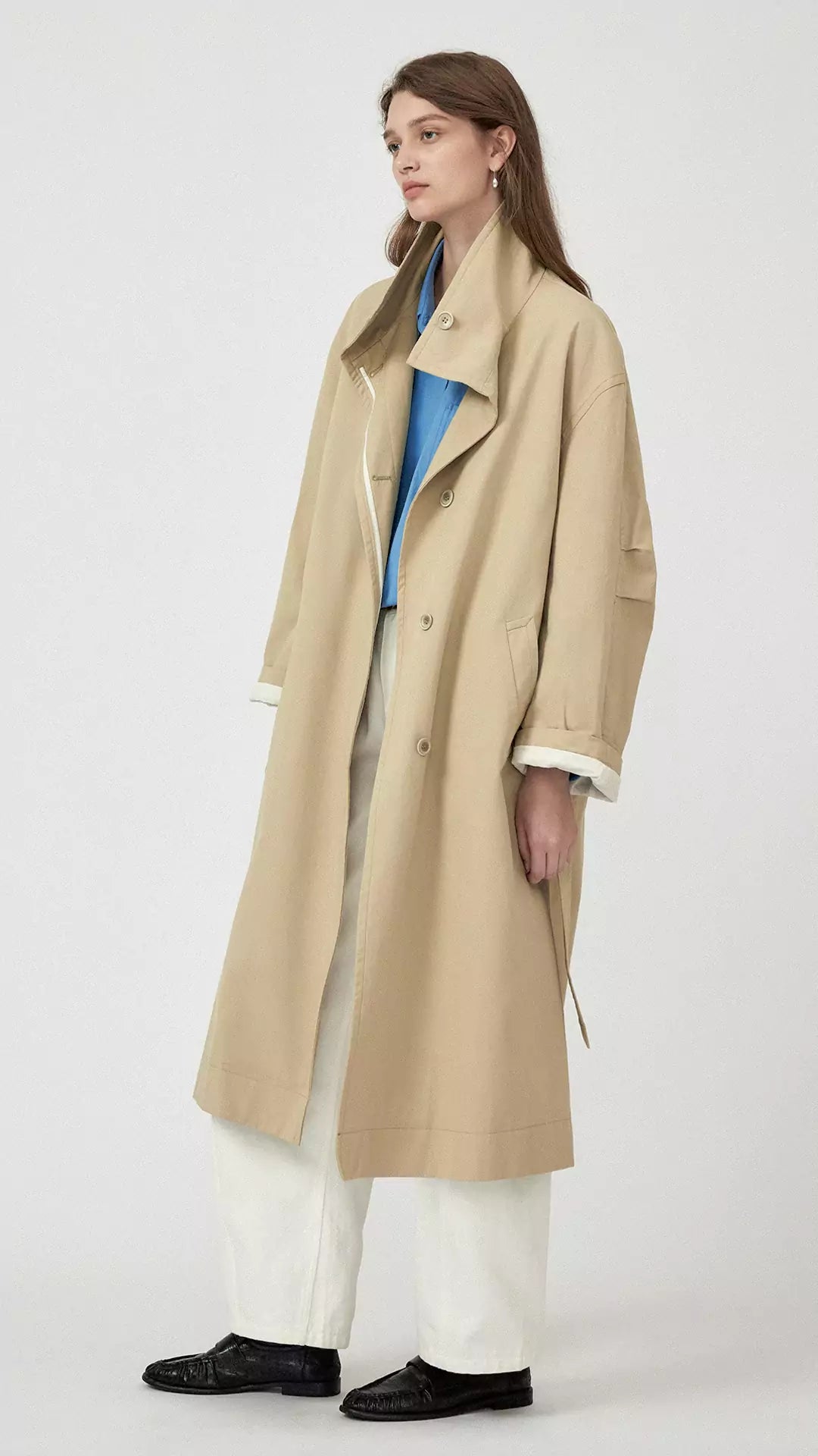 Casual Stand Collar Hidden Placket Trench Coat