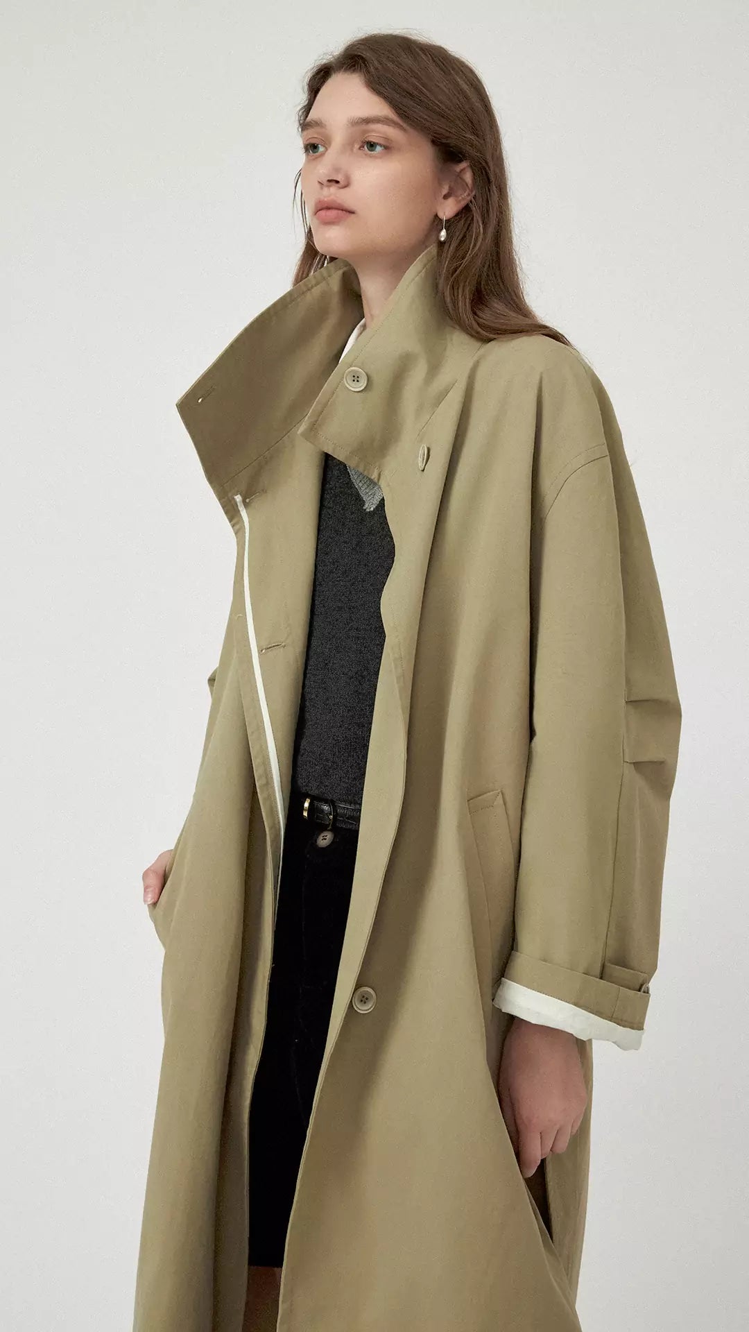 Casual Stand Collar Hidden Placket Trench Coat