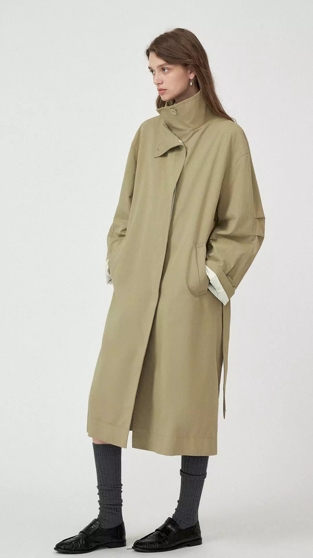 Casual Stand Collar Hidden Placket Trench Coat