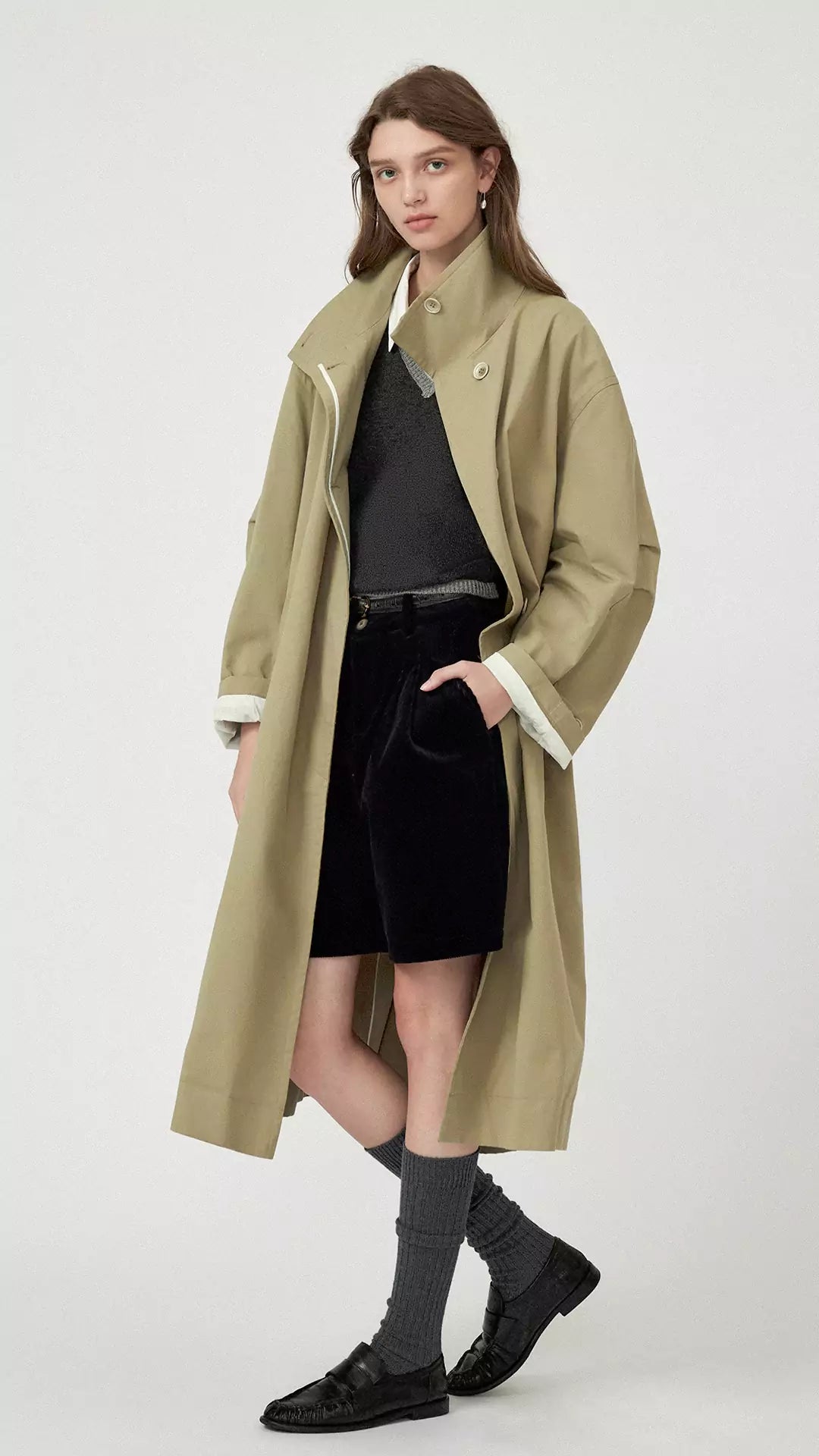 Casual Stand Collar Hidden Placket Trench Coat