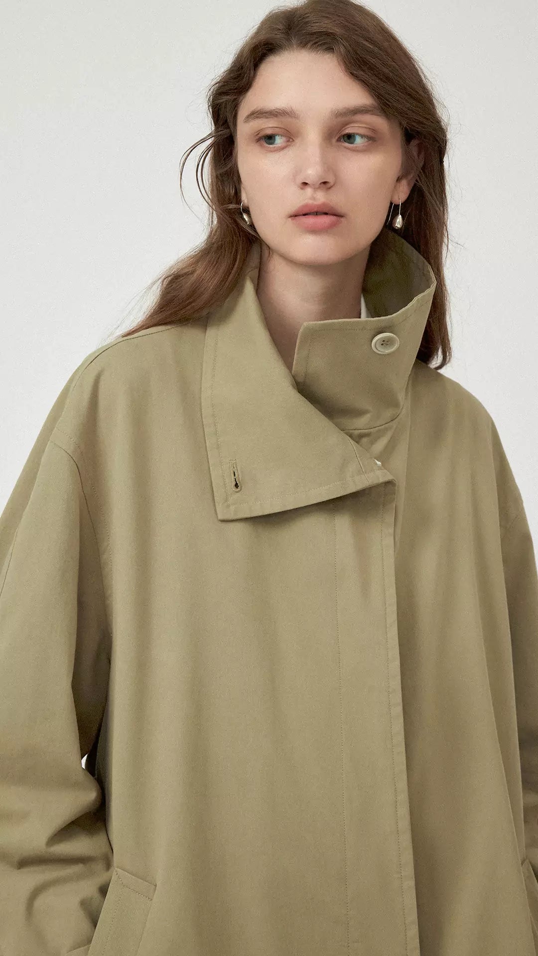 Casual Stand Collar Hidden Placket Trench Coat