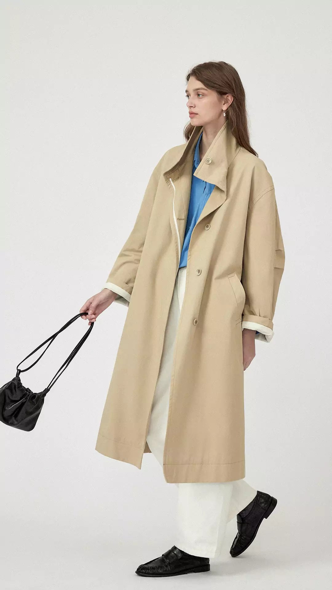 Casual Stand Collar Hidden Placket Trench Coat