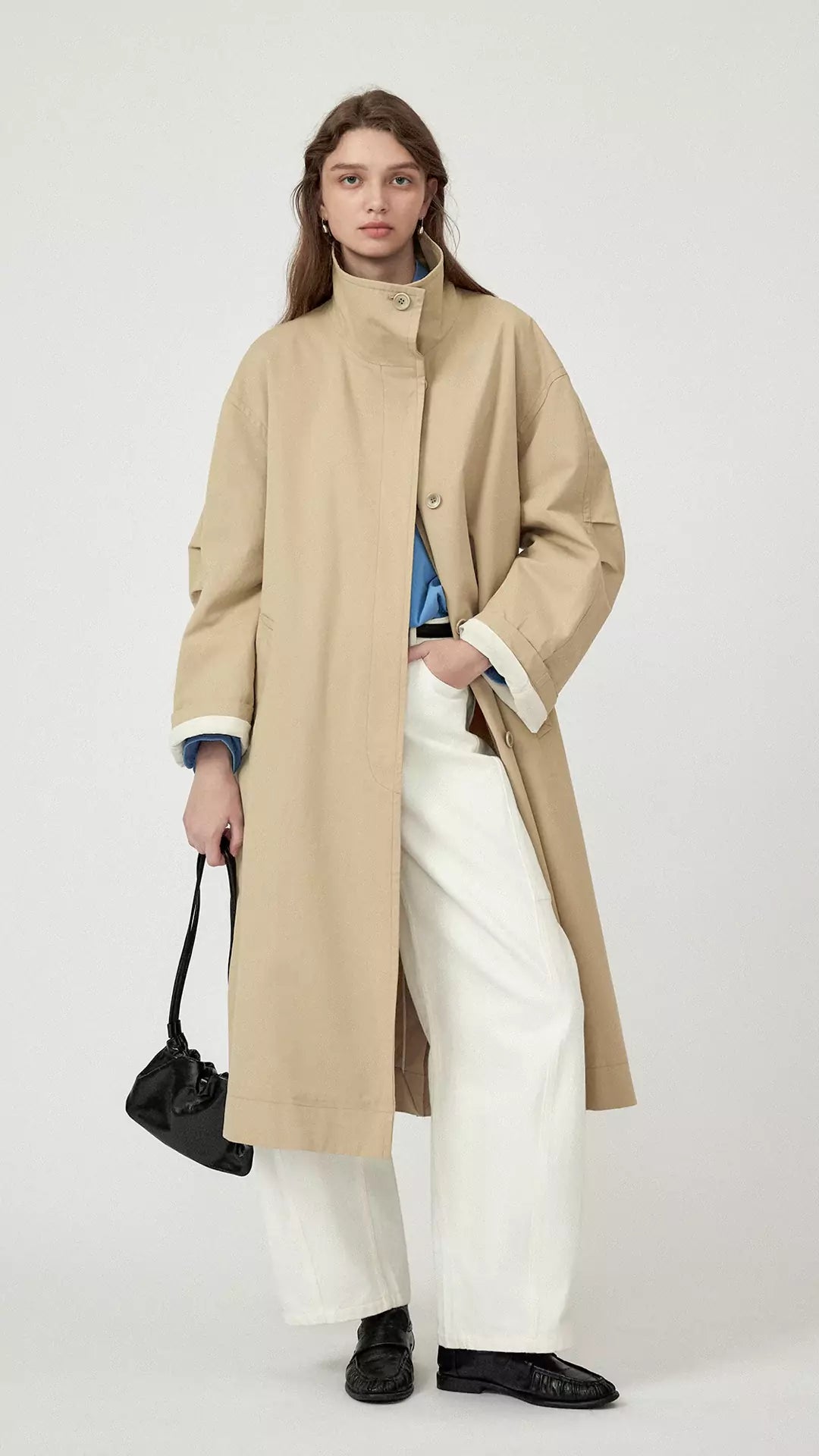 Casual Stand Collar Hidden Placket Trench Coat