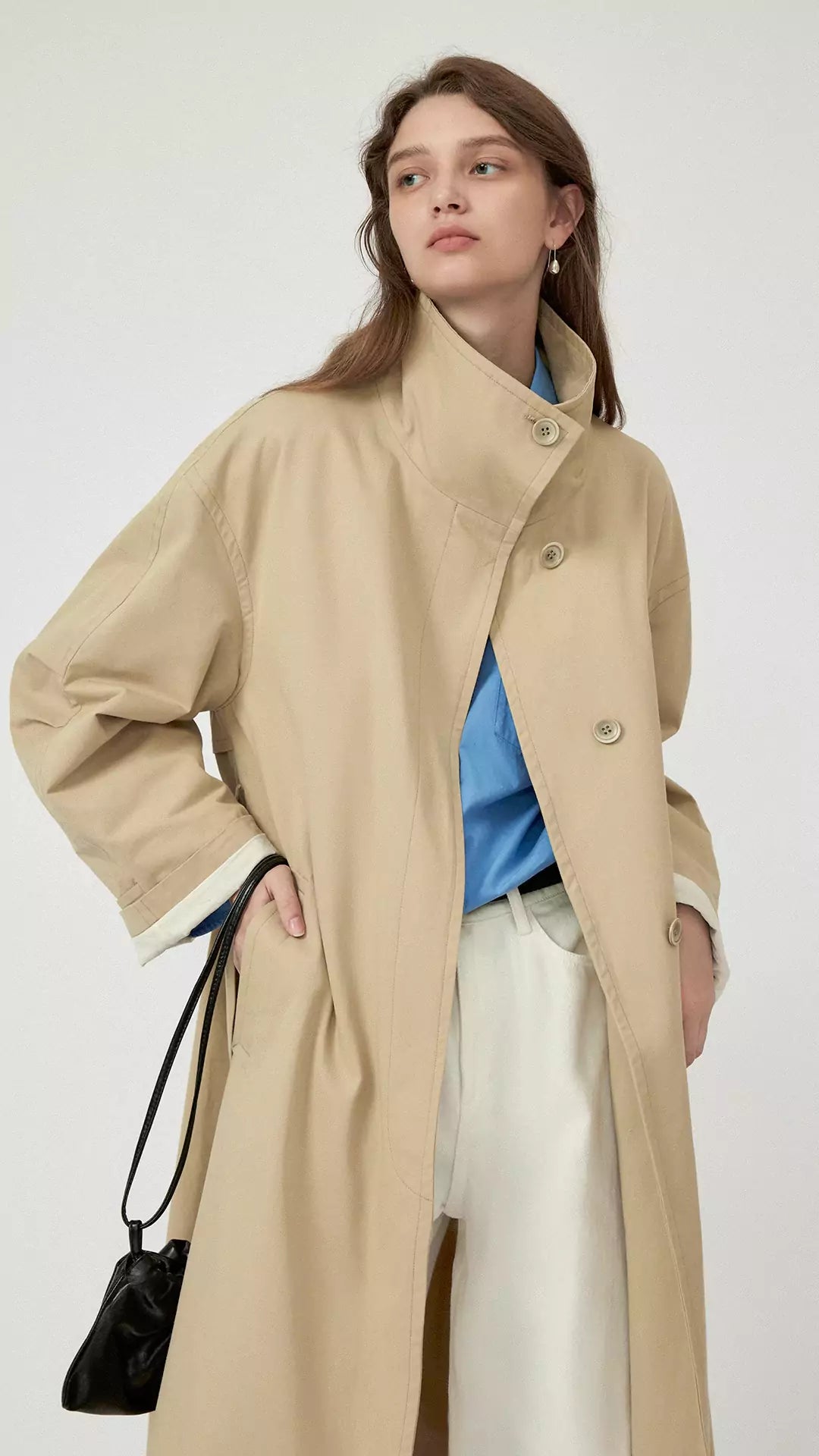 Casual Stand Collar Hidden Placket Trench Coat