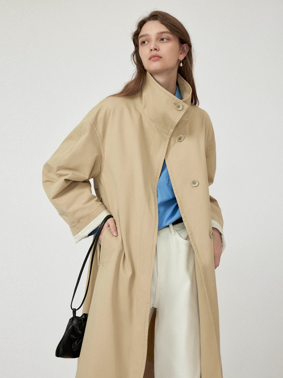 Casual Stand Collar Hidden Placket Trench Coat