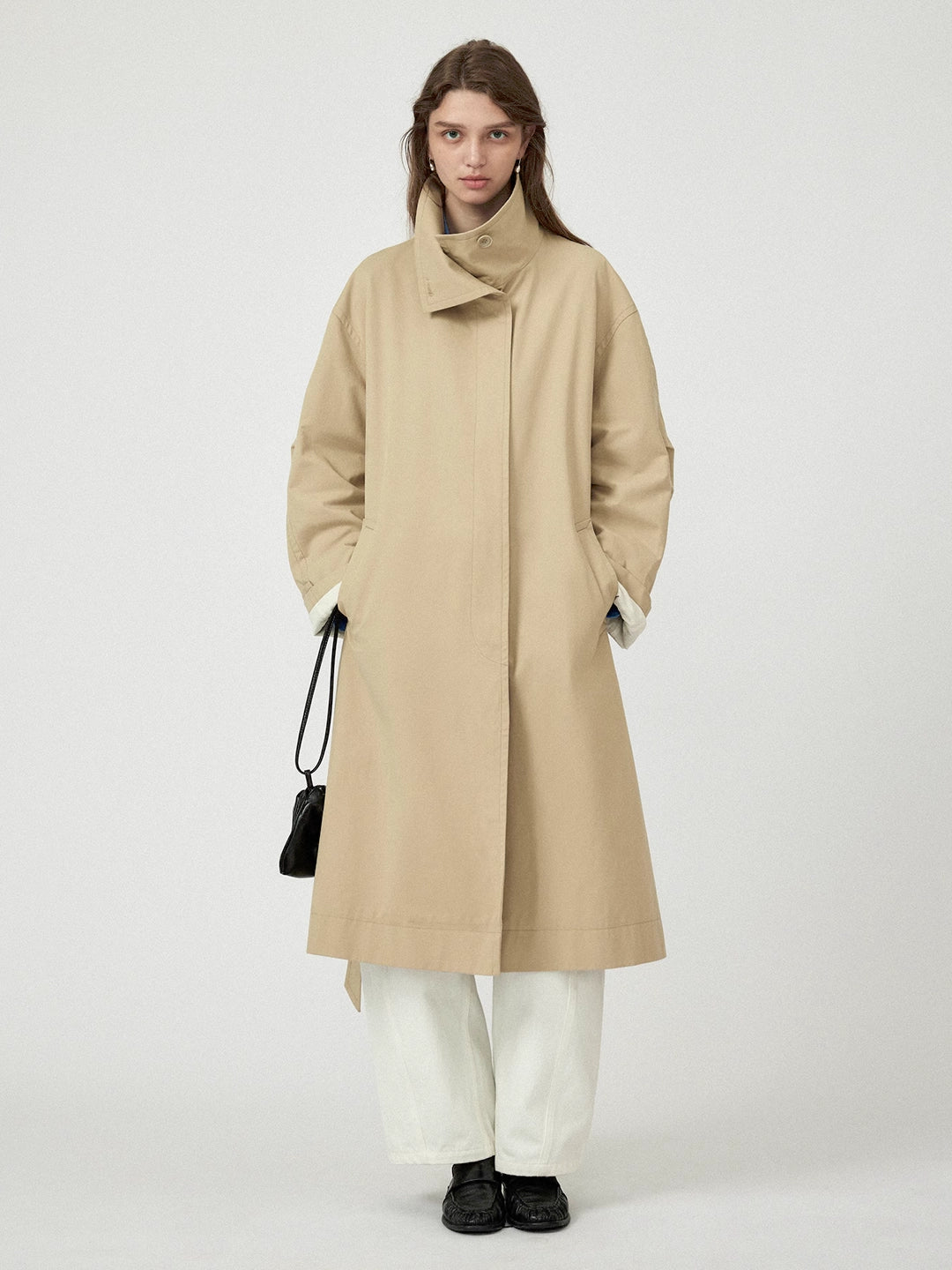 Casual Stand Collar Hidden Placket Trench Coat