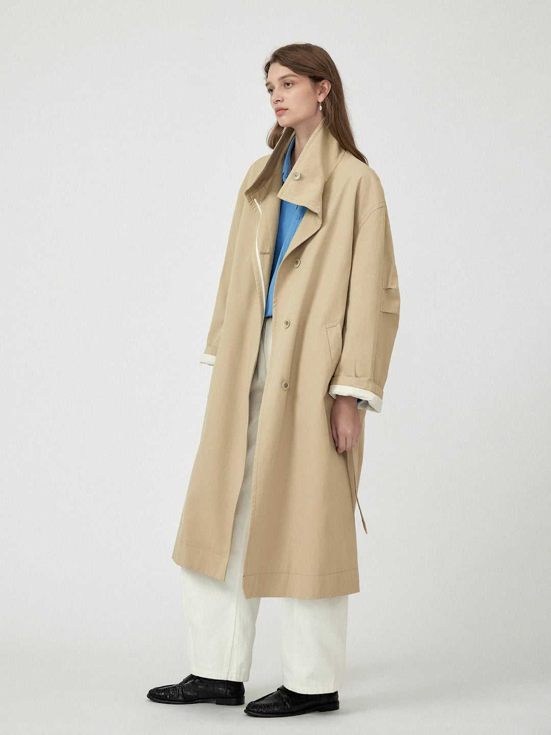 Casual Stand Collar Hidden Placket Trench Coat