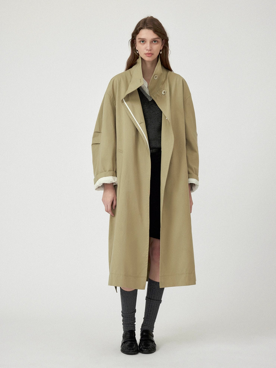 Casual Stand Collar Hidden Placket Trench Coat