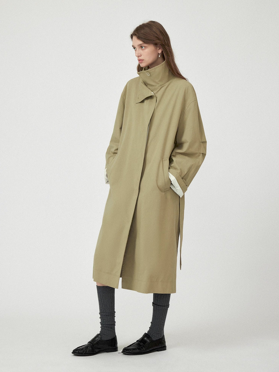 Casual Stand Collar Hidden Placket Trench Coat