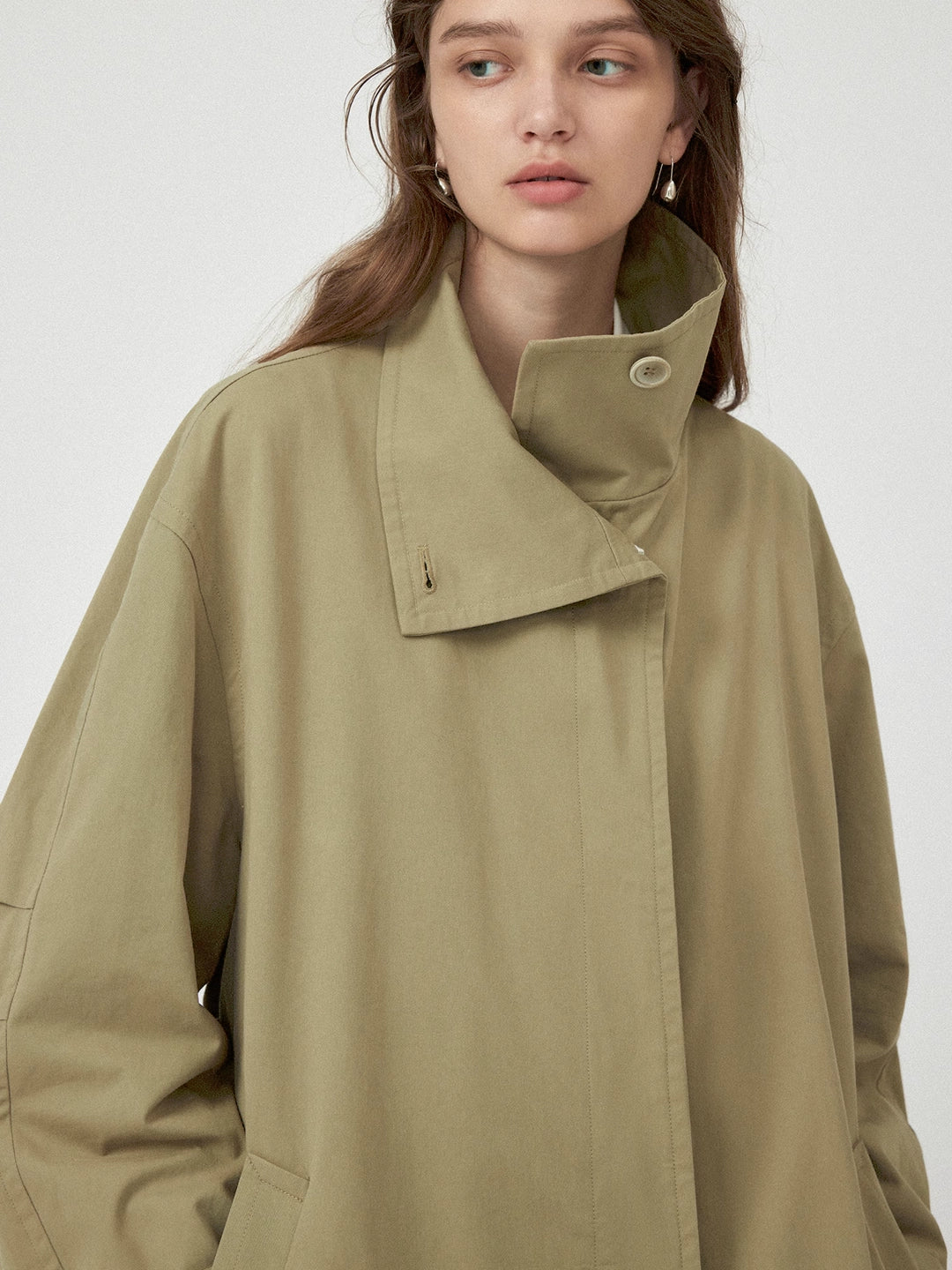 Casual Stand Collar Hidden Placket Trench Coat