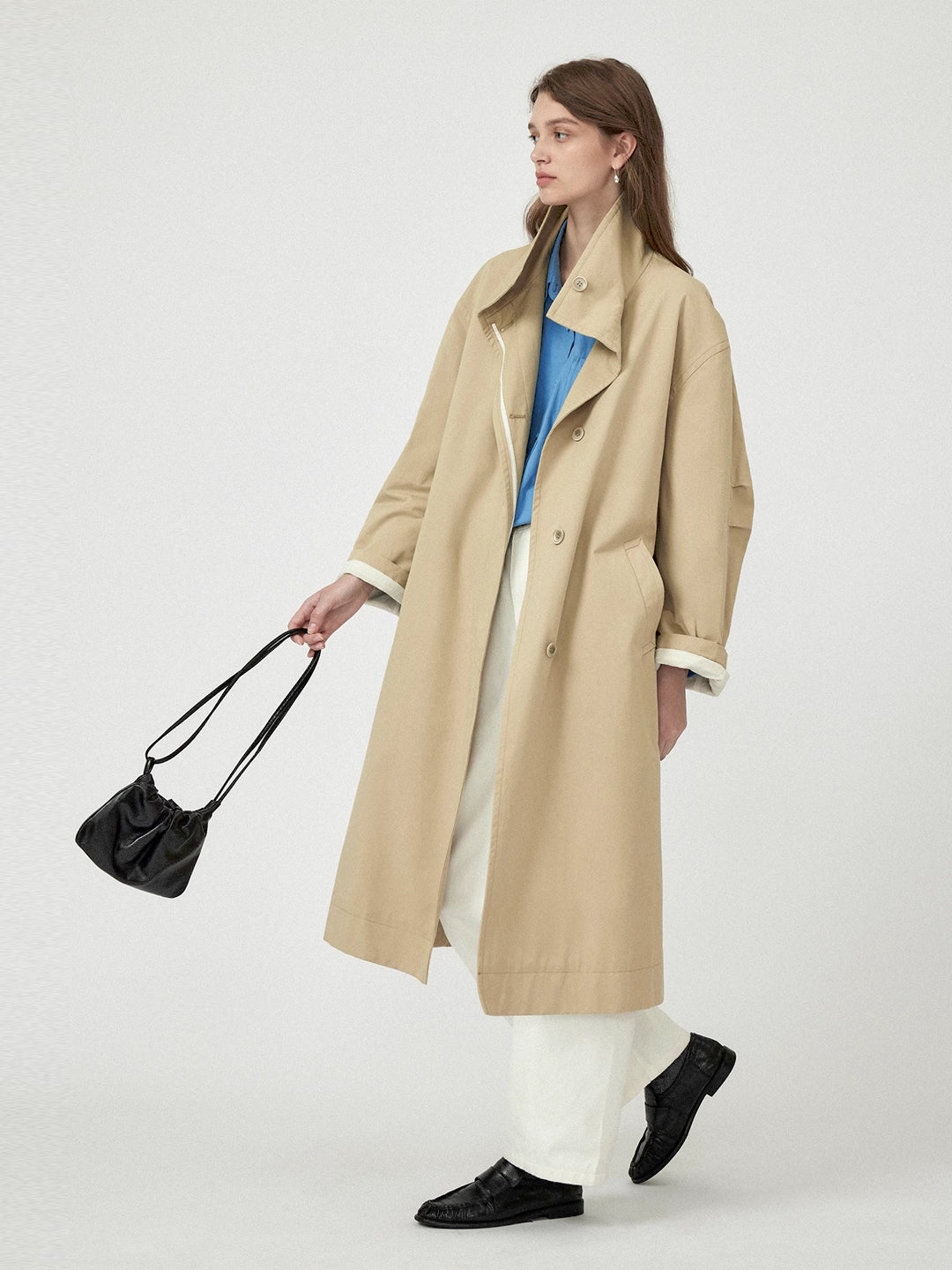 Casual Stand Collar Hidden Placket Trench Coat