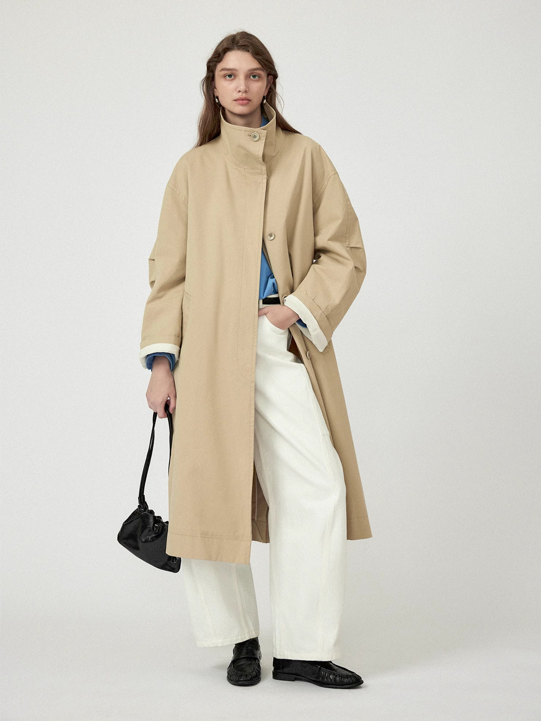 Casual Stand Collar Hidden Placket Trench Coat