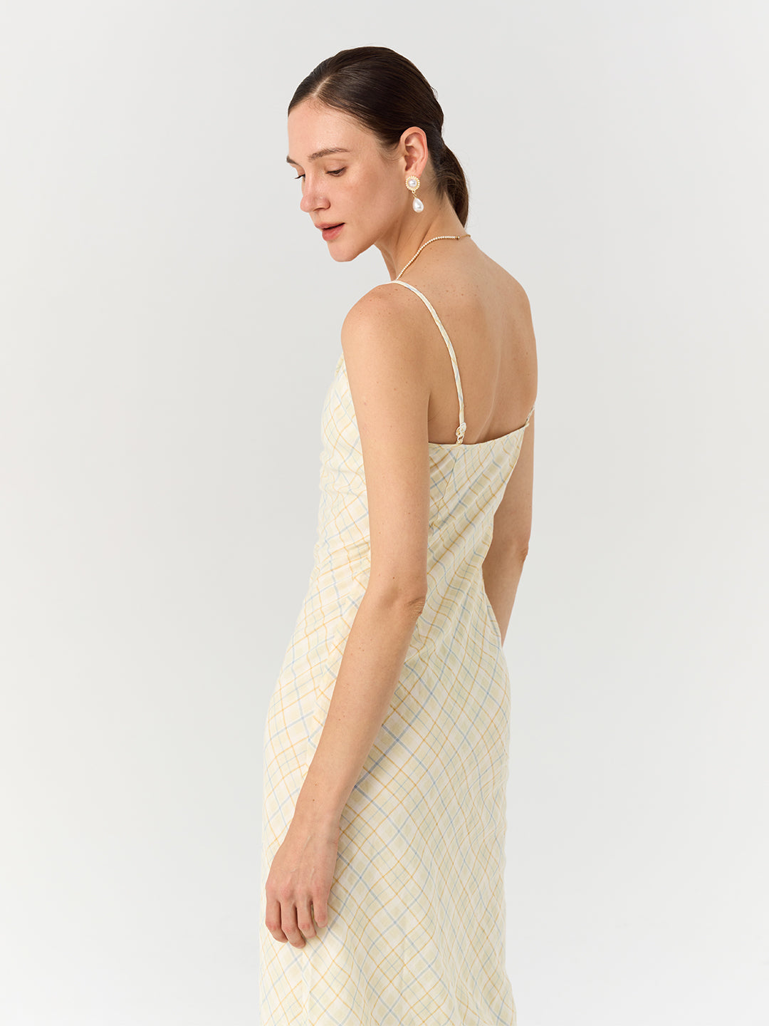 Spaghetti Strap Bubble Gauze Checkered Dress