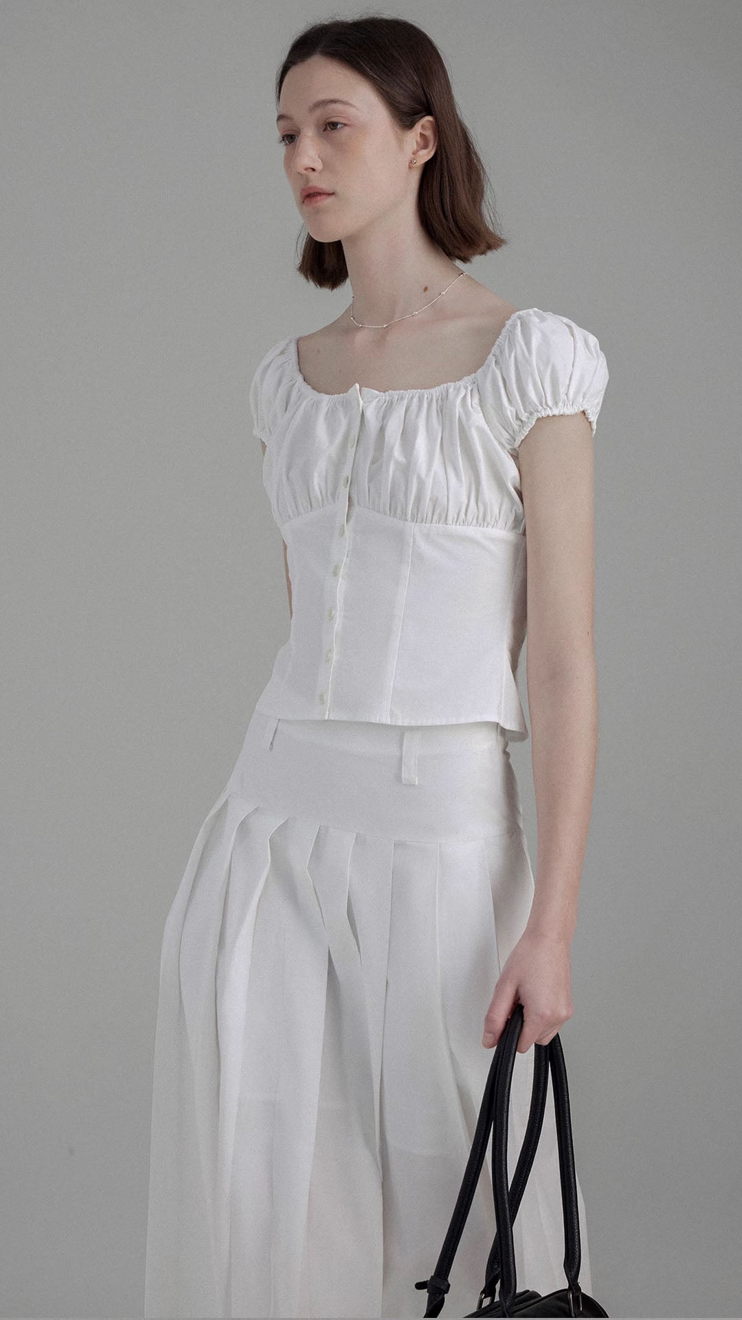 Vintage High Waist solid white Pleated Skirt / top