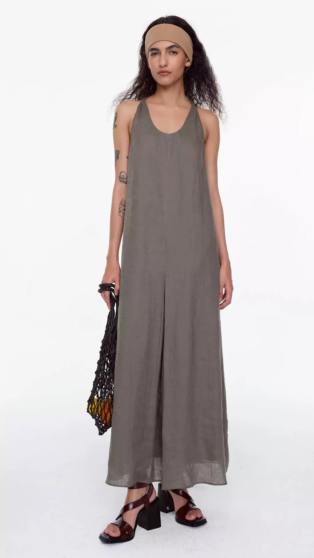 Linen Halter Neck Knotted Strap A-Line Dress