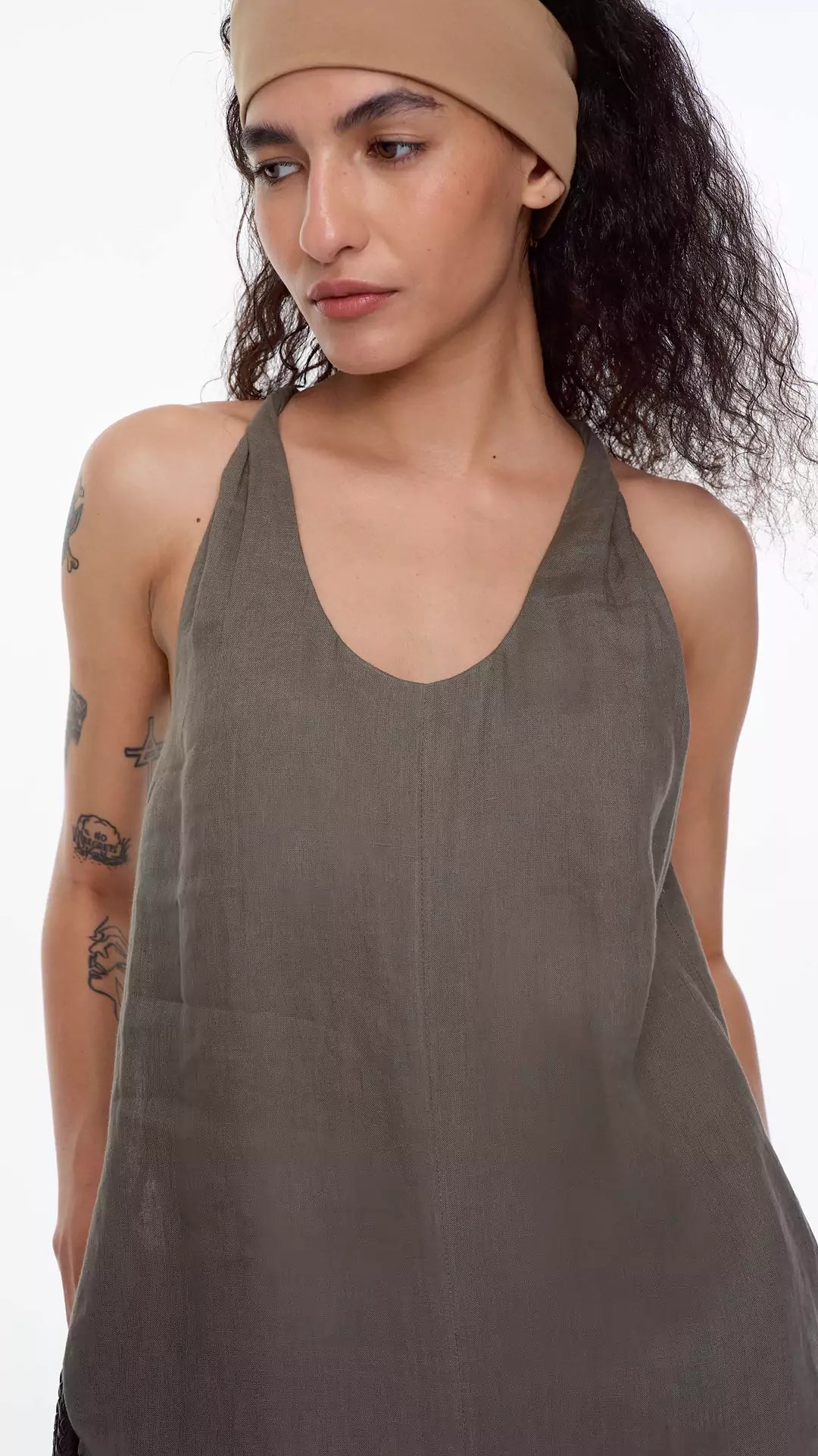 Linen Halter Neck Knotted Strap A-Line Dress