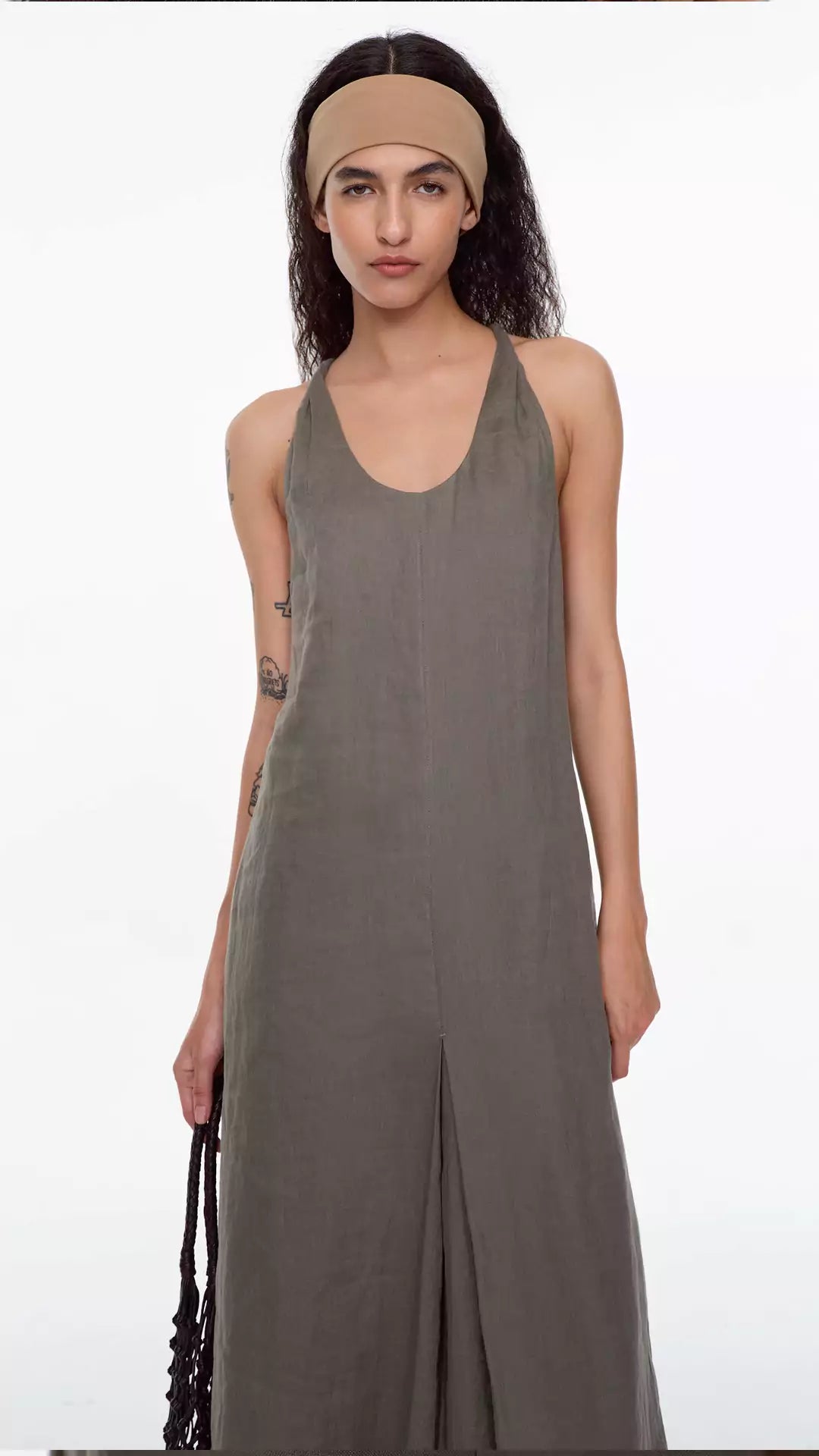 Linen Halter Neck Knotted Strap A-Line Dress