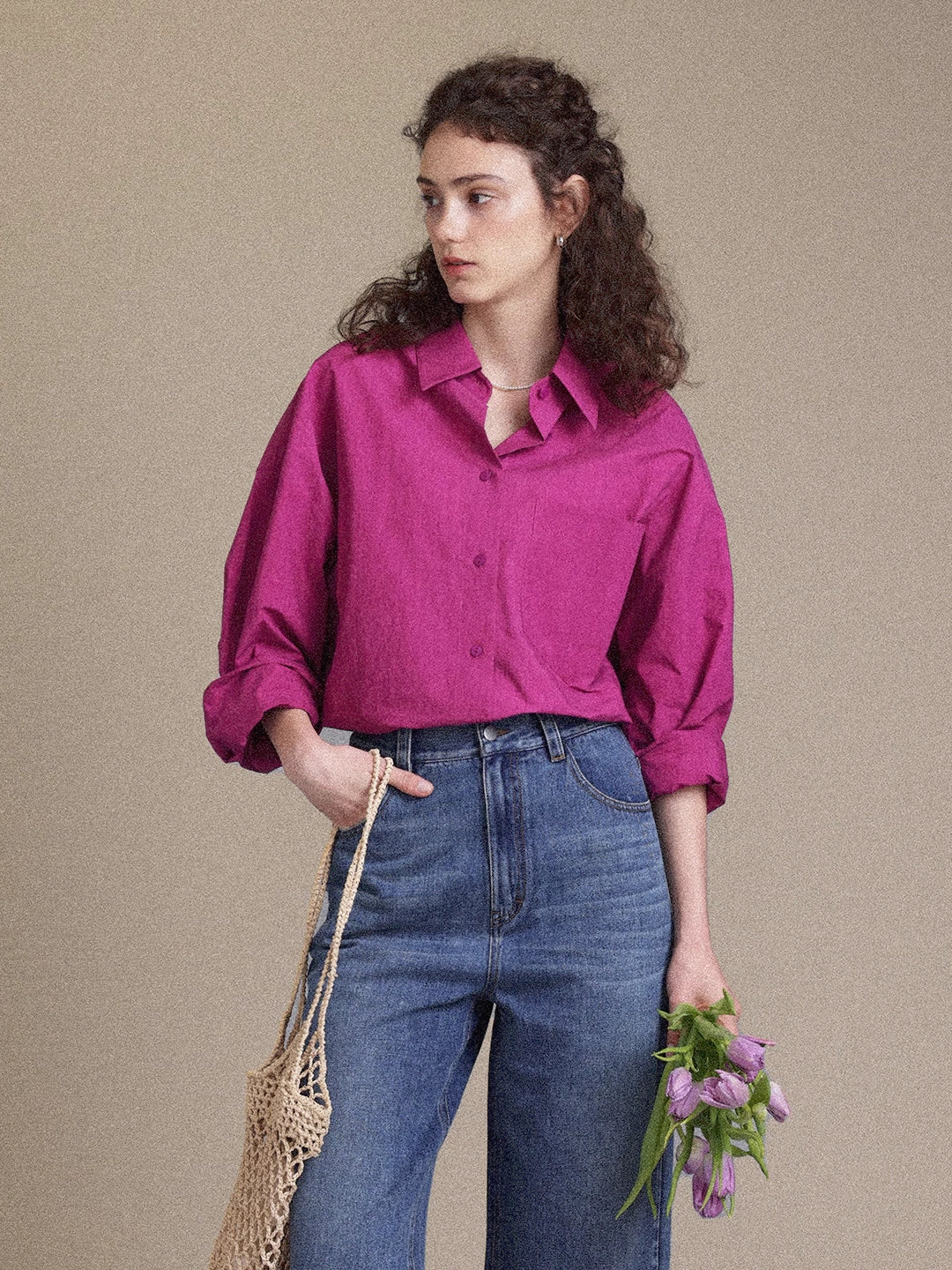 Solid Color Drop Shoulder Shirt